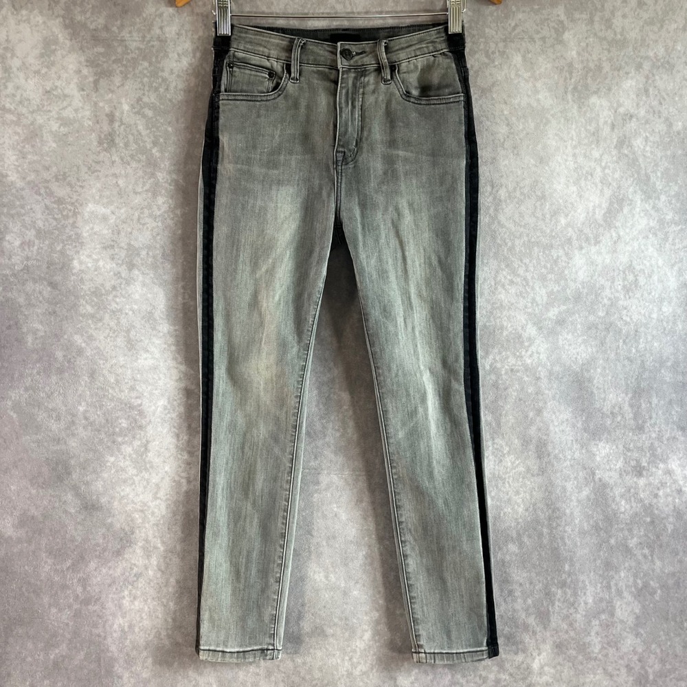 MOTHER The Dazzler Shift Jeans Women‎ 27 Grey Contrast Side Stripe Ankle Fray